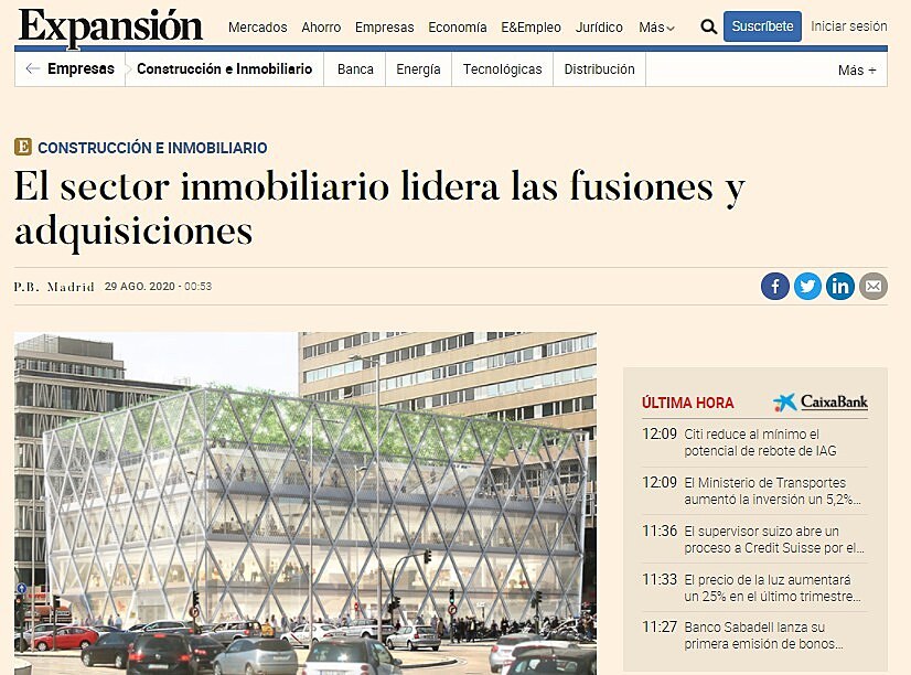 El sector inmobiliario lidera las fusiones y adquisiciones